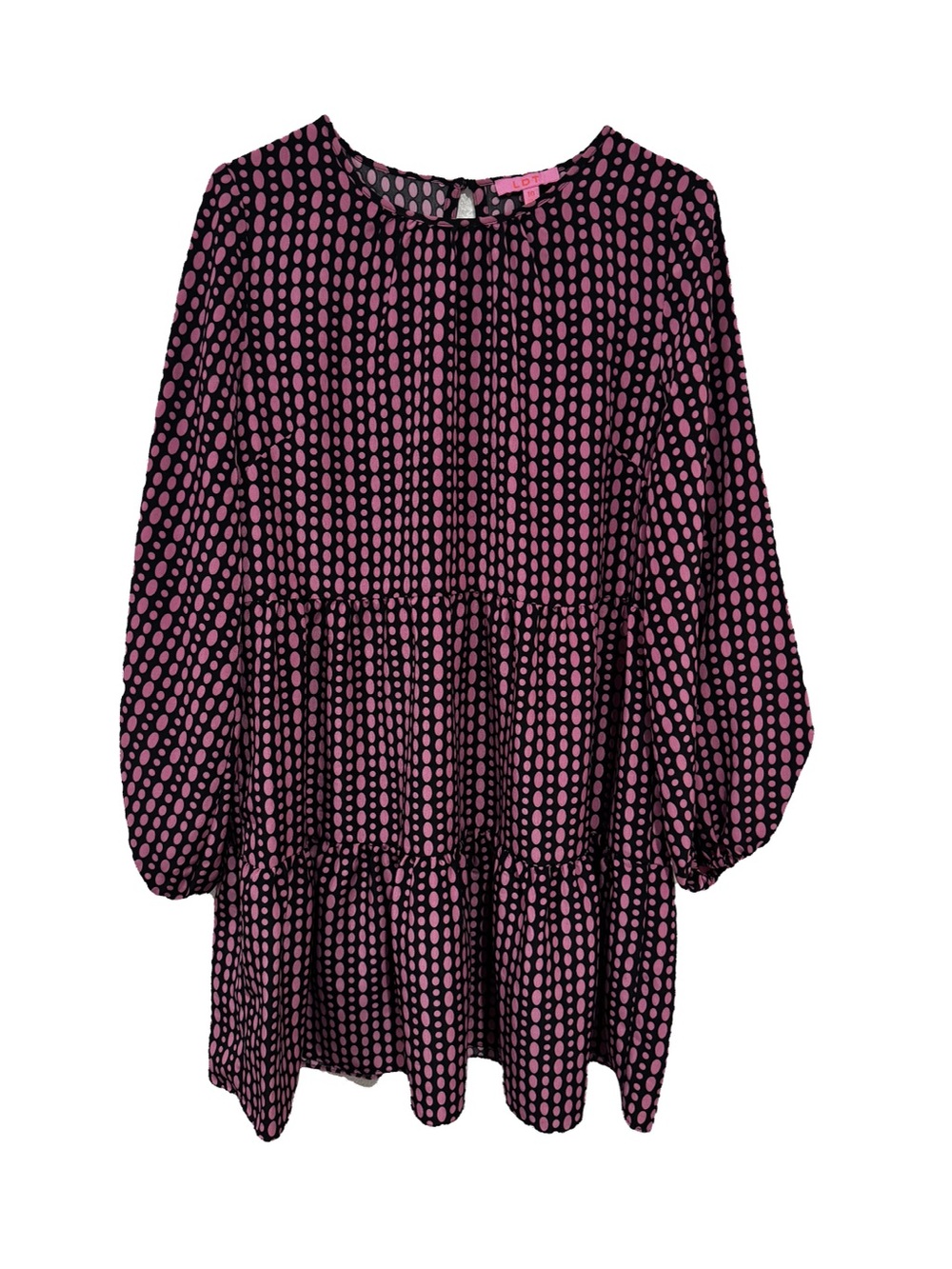 LDT Black Dress with Pink Dot Tiered Long Sleeves